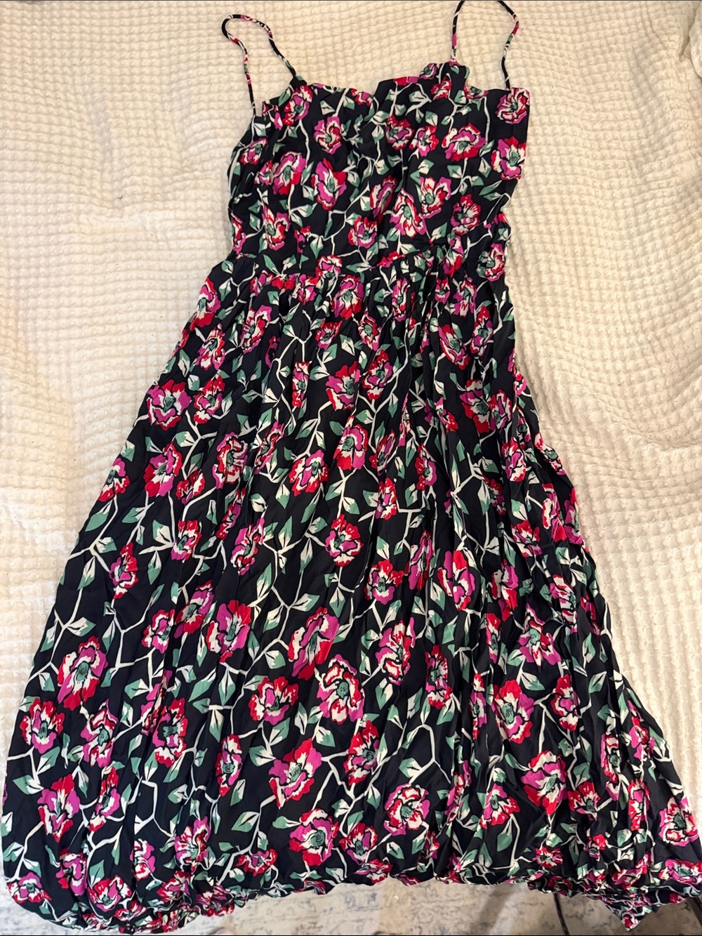 Floral Spaghetti Strap Sundress - Black with Pink Flowers